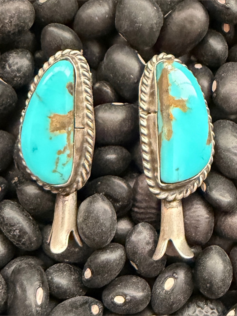 Native Handmade Turquoise & Sterling Silver Stone Blossom Post Earrings